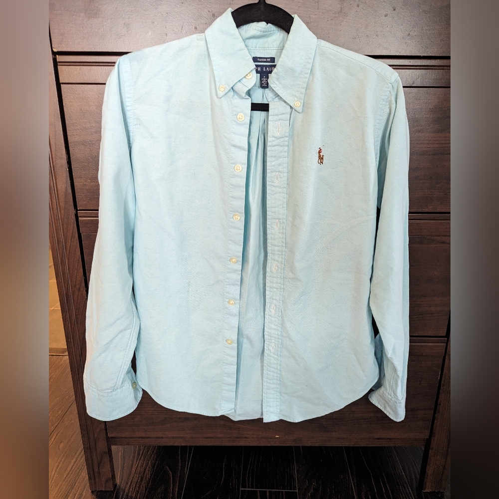Ralph Lauren classic fit button down aquamarine blue SZ 2